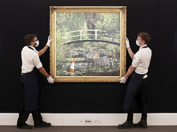 Le tableau de Banksy "Show me the Monet" parodie les Nymphéas de Claude Monet (archives). © KEYSTONE/AP PA/JONATHAN BRADY