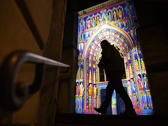 La cathédrale de Lausanne a aussi droit à sa projection. © KEYSTONE/LAURENT GILLIERON