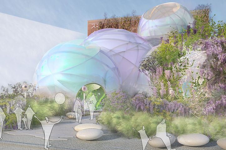 Selon le projet imaginé par les bureaux Nüssli, Manuel Herz Architects et Bellprat Partner, le pavillon suisse à l'exposition universelle d'Osaka sera composé de sphères légères. © DFAE/zvg