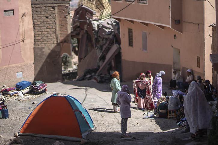 Des murs se sont effondrés à Moulay, près de Marrakech. 



. © KEYSTONE/AP/Mosa'ab Elshamy