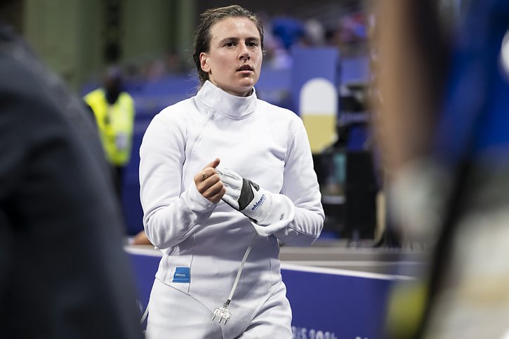 Pauline Brunner a concédé une touche de trop dans son 16e de finale des JO. © KEYSTONE/ANTHONY ANEX